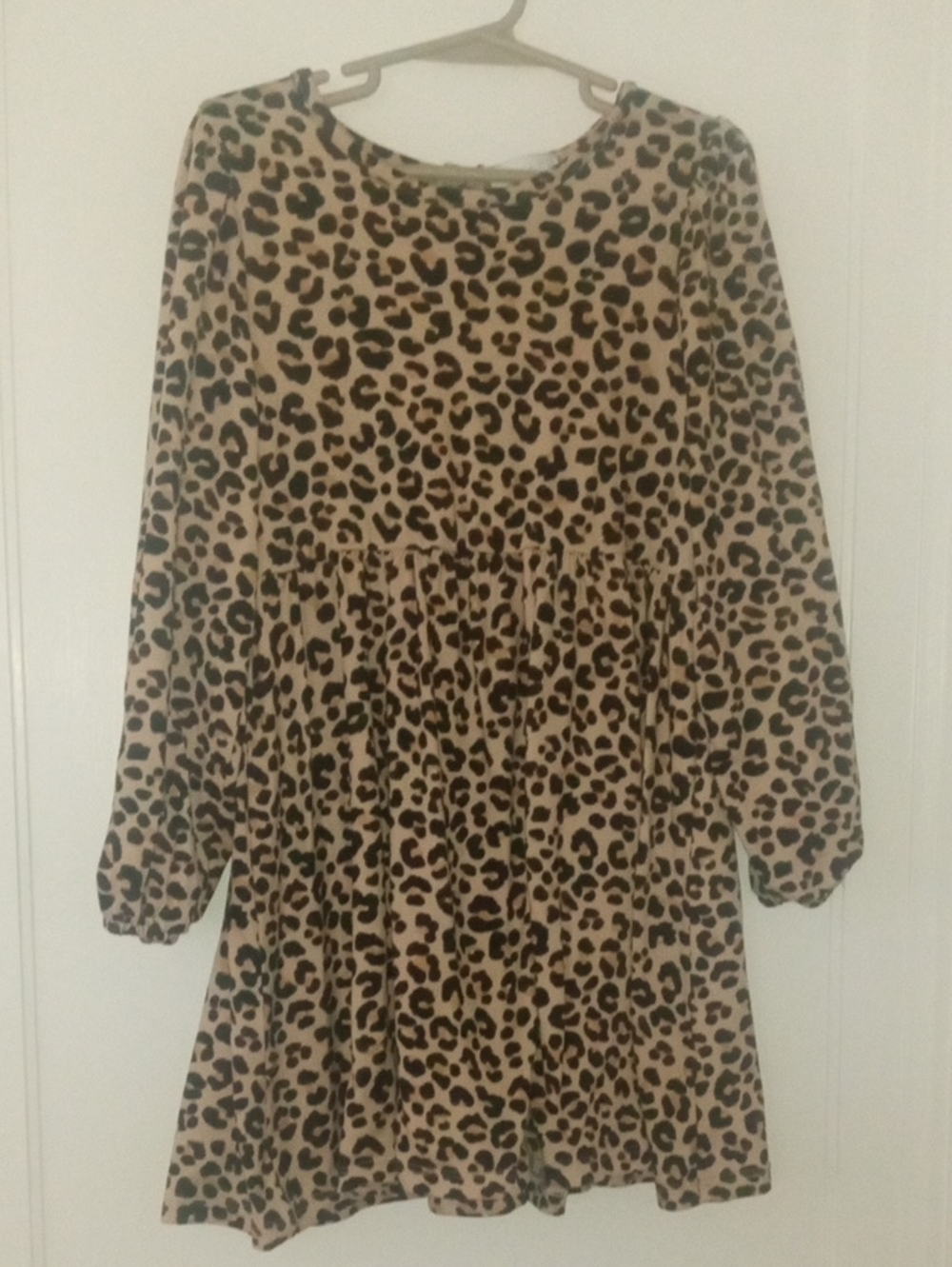 Girls 5 Leopard Print Long-Sleeve Dress - Tan & Black